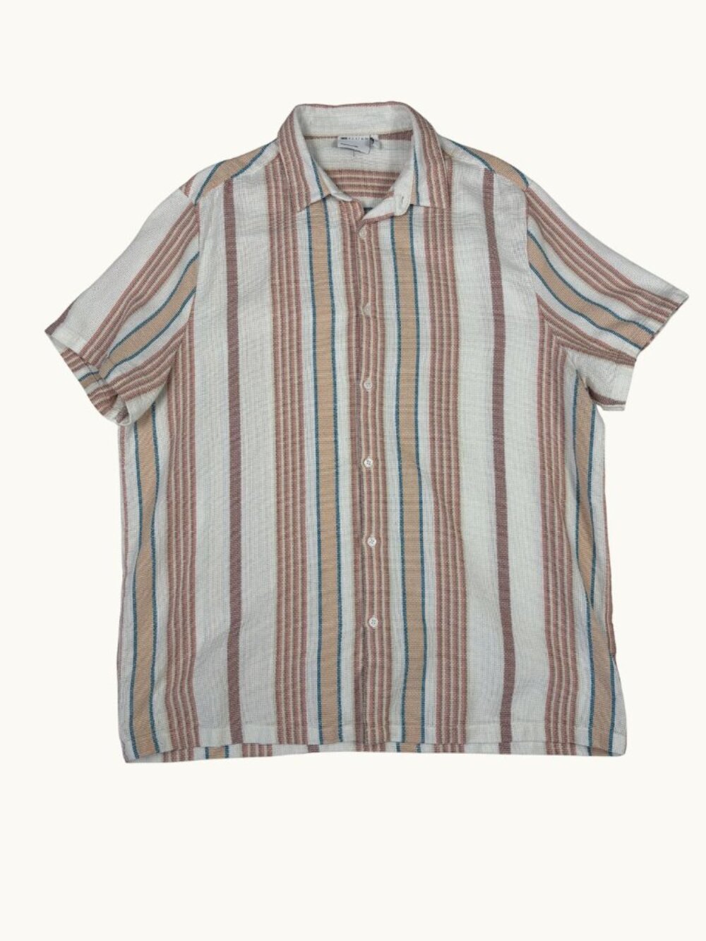 ASOS Design Textured Striped Short Sleeve Shirt XL Earthy Tones Resort
